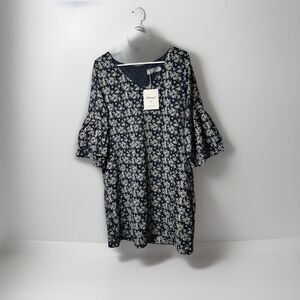Belongsci‎ Women’s Dress V-Neck 3/4 Sleeve Casual Zip Up Blue Floral Size Medium